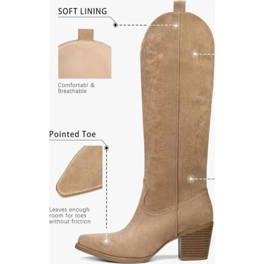 VBDB Womens Beige Faux Suede Western Cowboy‎ Knee High Boots Size 8.5 NEW
